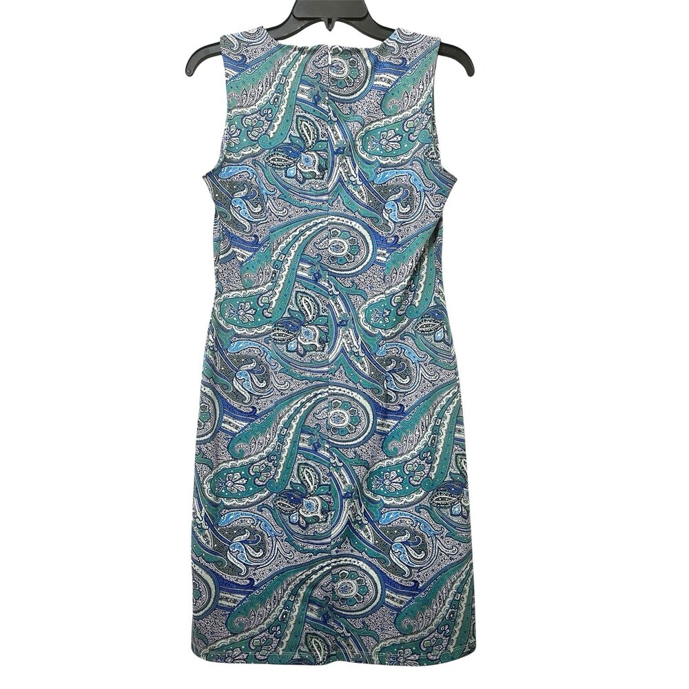 J MCLAUGHLIN Blue/Green Paisley Catalina Cloth Sleeveless Sophia Sheath Dress XS - Picture 2 of 6